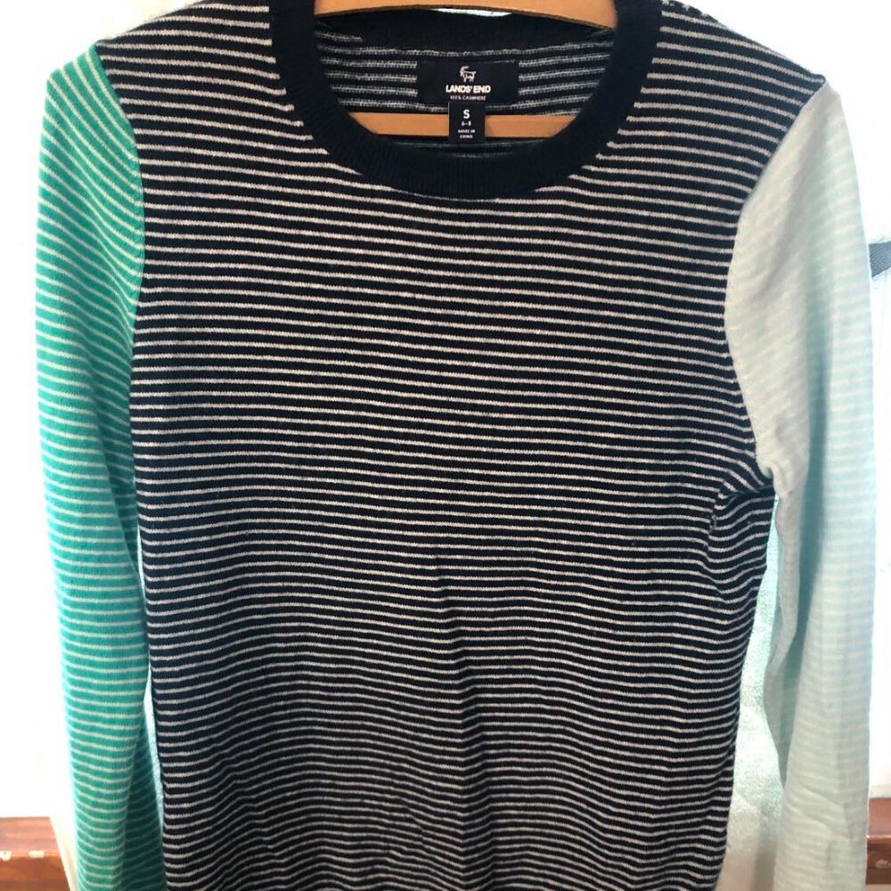 Lands End -Womens striped cashmere sweater- S 6-8